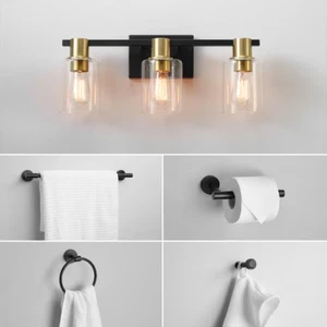 Style Selections Vanity Kit 22.04-in 3-Light Matte Black Finish Led+ 5pc Set - Picture 1 of 1