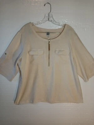 Anne Klein Blouse Size Extra Large Linen Gold Accents Tassel - Image 1 of 4