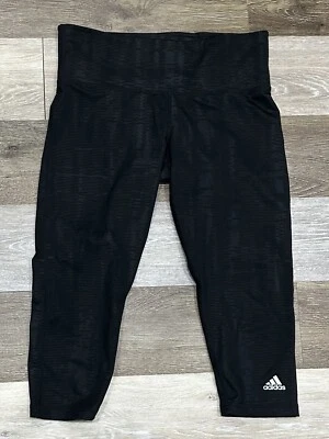 Adidas Capri Leggings Pantalones de Yoga Climalite Para Mujer Talla Mediana Rayas Negras Usados en Excelente Condición Foto 1 de 4
