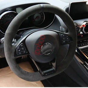 Black Suede Leather Steering Wheel Stitch on Wrap For Mercedes Benz C43 CLS63AMG - Picture 1 of 9