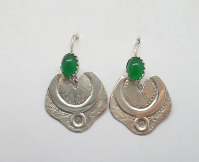 Orecchini in ARGENTO 925 con Pietra sintetica verde -imitazione smeraldo - giada - Immagine 1 di 4