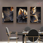 Set of 3 Canvas Wall Art Painting - Modern Abstract Black Golden Leaf Plant for