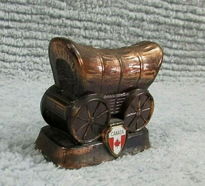 Vintage Copper Tone Pot Metal Conestoga Covered Wagon Canada Maple Leaf FREE S/H - Image 1 of 3