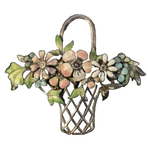 Proteus 1912 Flower Basket Brooch Pin Enamel On Sterling Silver Mardi Gras - Picture 1 of 12