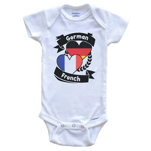 German French Heart Flags Germany France Short Sleeve Baby Bodysuit - Picture 1 of 2