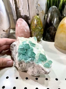 Grüner Fluoritkristall Geode Quarz 7x3" Heilkristalle Rock Yoga Reiki Zen - Bild 1 von 8