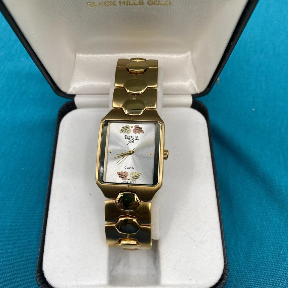 Men's Black Hills Gold Watch All Gold  Band 12k Gold Leaves Runs Good - Image 1 of 4