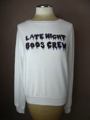 Wildfox Womens S Late Night Boos Crew Spooky Sweatshirt White & Black Poly Blend - Image 1 of 4