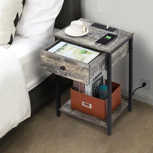 2-Tier Nightstands w/ Charging Station & Drawer Side Table Living Room End Table - Picture 1 of 7