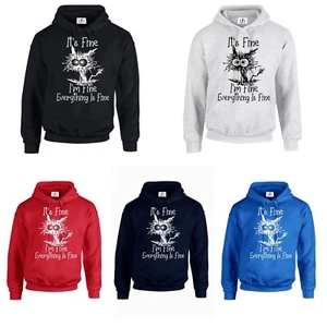 It's Fine I'm Fine Everything is Fine Hood lustige Katze Cartoon Meme (Fine, Hoodie) - Bild 1 von 6