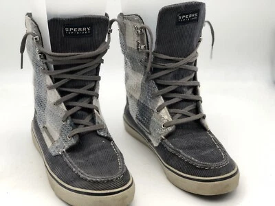 Zapatillas deportivas Sperry Topsider para mujer talla 8 M de caña alta gris pana a cuadros lentejuelas Foto 1 de 4
