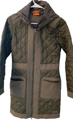 Merrell Lahti Long Microquilt Insulated Hooded Jacket, Coat Army Green Womens - Image 1 of 4