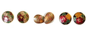 Vintage Cloisonne Floral Pierced Earrings Lot of 3 - Picture 1 of 7