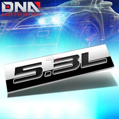 ALUMINUM STICK ON POLISHED CHROME BLACK 5.3L 5.3 L DECAL EMBLEM TRIM BADGE LOGO - Image 1 of 3