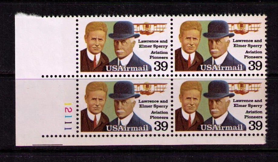 US USA Sc# C114  MNH FVF PL# BLOCK Aviation Pioneers Lawrence & Elmer Sperry - Image 1 of 1