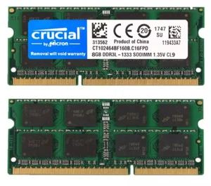 CRUCIAL DDR3L 16GB (8GB x2) 1333mhz PC3L-10600 Laptop SODIMM Memory RAM DDR3 - Picture 1 of 2