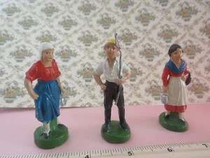 2-1/2" Vintage Hard Plastic Farmer Figures Qty 3 #5026 - Picture 1 of 2