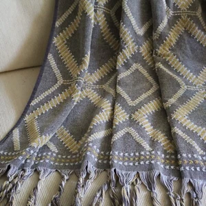 Vintage Buddemeyer Throw Blanket w Fringe Classic Black, Yellow Geometric 70x35" - Picture 1 of 12