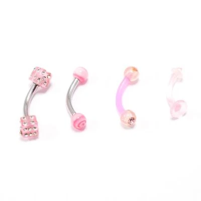 Pink Eyebrow Ring 4pc Dice Swirl Clear Acrylic & Bioflex Retainer Cartilage 14G - Image 1 of 4
