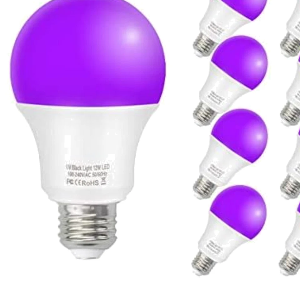 12W LED Black Light Bulbs 8-Pack - Perfect for Glow Parties & Halloween Decor - Image 1 of 4