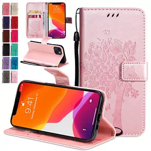 Leather Tree Cat Wallet Phone Case For iPhone 11 12 13 14 Pro Max XS XR SE 6 7 8 - Picture 1 of 54
