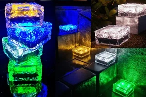 Solarlampe 4 LED Gartenbeleuchtung Solarlampe Taschenlampe Lichtwürfel Blau Rosa - Bild 1 von 17