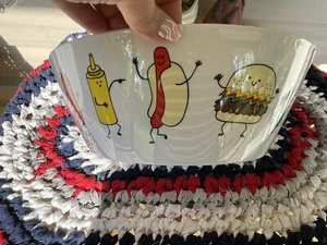Lg 11.25” Melamine Bowl W/ Cute Dancing Condiments & Food~ Humor- BBQ Ready - Picture 1 of 6