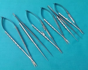 6 O.R TIJERAS DE MICRO CIRUGÍA CASTROVIEJO SURTIDAS + N/SOPORTE + FÓRCEPS DE SUTURA - Imagen 1 de 1