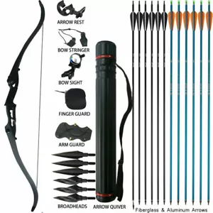 50lb Archery Takedown Recurve Bow Set 56" Hunting Package Arrows Broadheads - Picture 1 of 10