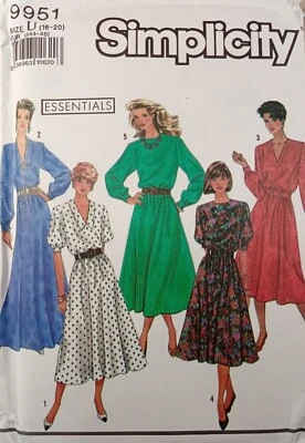 SIMPLICITY 9951 Vtg 90s Dress Blouson Gored Fashion Sew Pattern UNCUT U 16 18 20 - Image 1 of 4