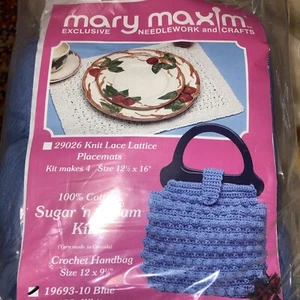 Mary Maxim Sugar N Cream 100% Cotton Crochet Handbag Kit #19693 French Blue Yarn - Picture 1 of 10