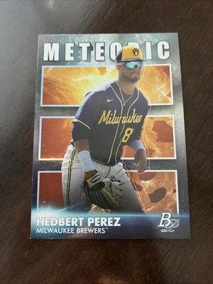2021 Bowman Platinum #MET-1 Hedbert Perez Meteoric Card Milwaukee Brewers - Image 1 of 2