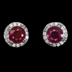925 Sterling Silver Earrings Round Ruby 5mm Natural Gemstone Jewelry - Picture 1 of 14