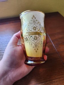 Vecchia Murano Hand-Blown Glass Amber 24 Karat Gold Trim Sticker Marked Vintage - Picture 1 of 13