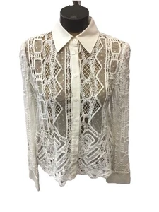 NWT Zara Linen Blend Crochet Lace Shirt Size M - Picture 1 of 6