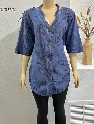 KEKOO плюс размер 18-20 туника верхний синий абстрактный блузка 100% хлопок - Изображение 1 из 4
