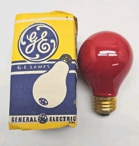 Vintage NOS General Electric 25w 125v RED Light Bulb With Sleeve Copper Base - Picture 1 of 6