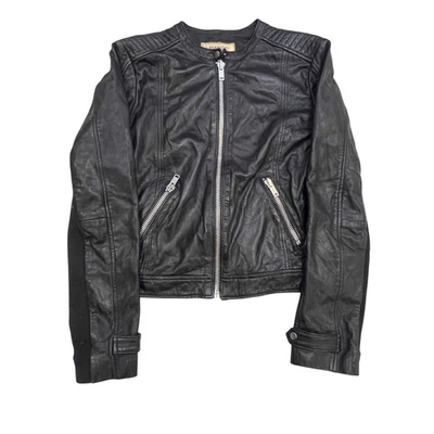 Mango Leather Motorcycle Jacket Womens Small Black Lined Long Sleeve Full Zip - Image 1 of 4