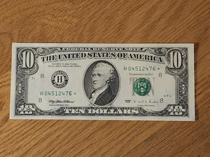1995 $10 "STAR NOTE" GEM/UNC ST LOUIS #H04512476* 2 OF 3 CONS SERIAL NUMBERS - Picture 1 of 5