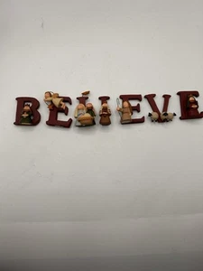 Cute Blossom Bucket BELIEVE Nativity Christmas 7 Piece Scene 1.75" B Lloyd Shelf - Picture 1 of 8