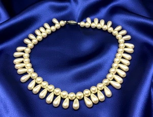 Vintage Necklace Pearls Sterling Silver Clasp Inserts Marcasite England 40cm zz - Picture 1 of 15
