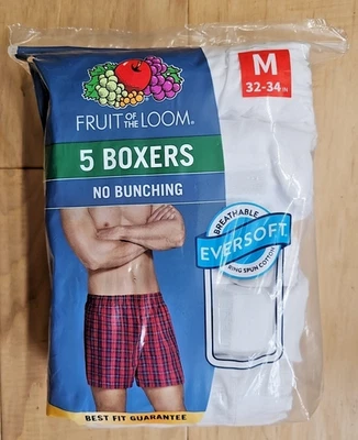 5PK Fruit of the Loom Men's Woven Boxers White Shorts Drawers MEDIUM (32-34") - Image 1 of 4