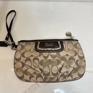 Coach Women Small Monogram Wristlet Purse Tan Brown  - Picture 1 of 6