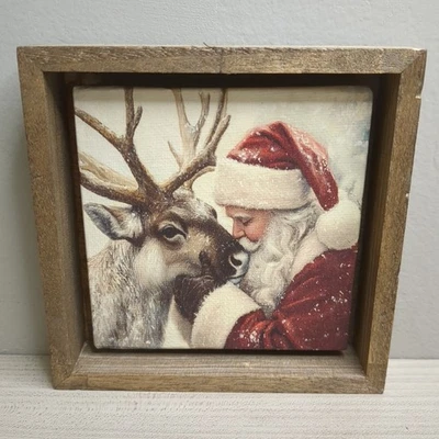 Navidad Invierno Arte Impresión Pared Decoración Estante Cuidador - Santa Reno Foto 1 de 2