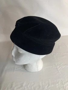 Vintage Mr. John Classic Pillbox Style Bow Black Velvet Hat - Picture 1 of 7