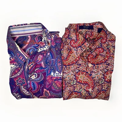 LOTE 2x Alan Riverer Paisley Retro Floral Abotonado Hombre’s Mediano Disco Años 80 90s Foto 1 de 4