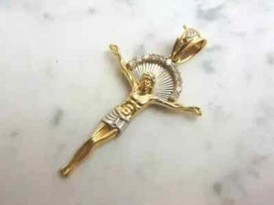 Jesus on Cross Pendant Round Cut 1Ct Lab Created Diamond 14K Yellow Gold Plated - Picture 1 of 4