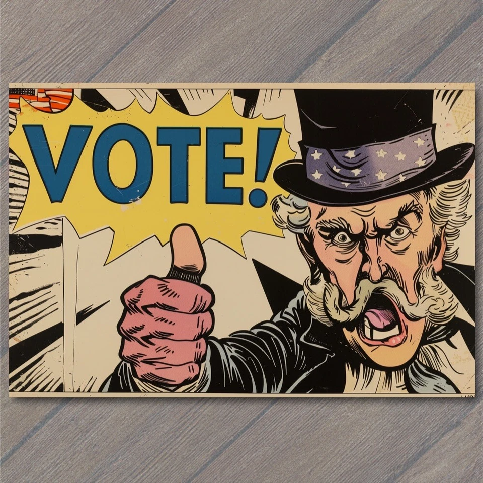 Impresión artística voto dibujos animados políticos Tío Sam de Estados Unidos moda antigua presidente de Estados Unidos Foto 1 de 1