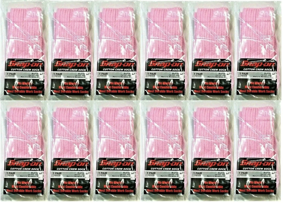 12 PAIRS Snap-On Tools PINK Crew Socks MEDIUM *FREE SHIPPING ~ MADE IN USA *NEW* - Image 1 of 4