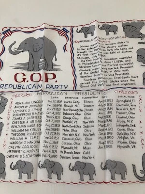 Vintage Handkerchief  - HISTORICAL G.O.P. REPUBLICAN PARTY  - 13" - Image 1 of 4
